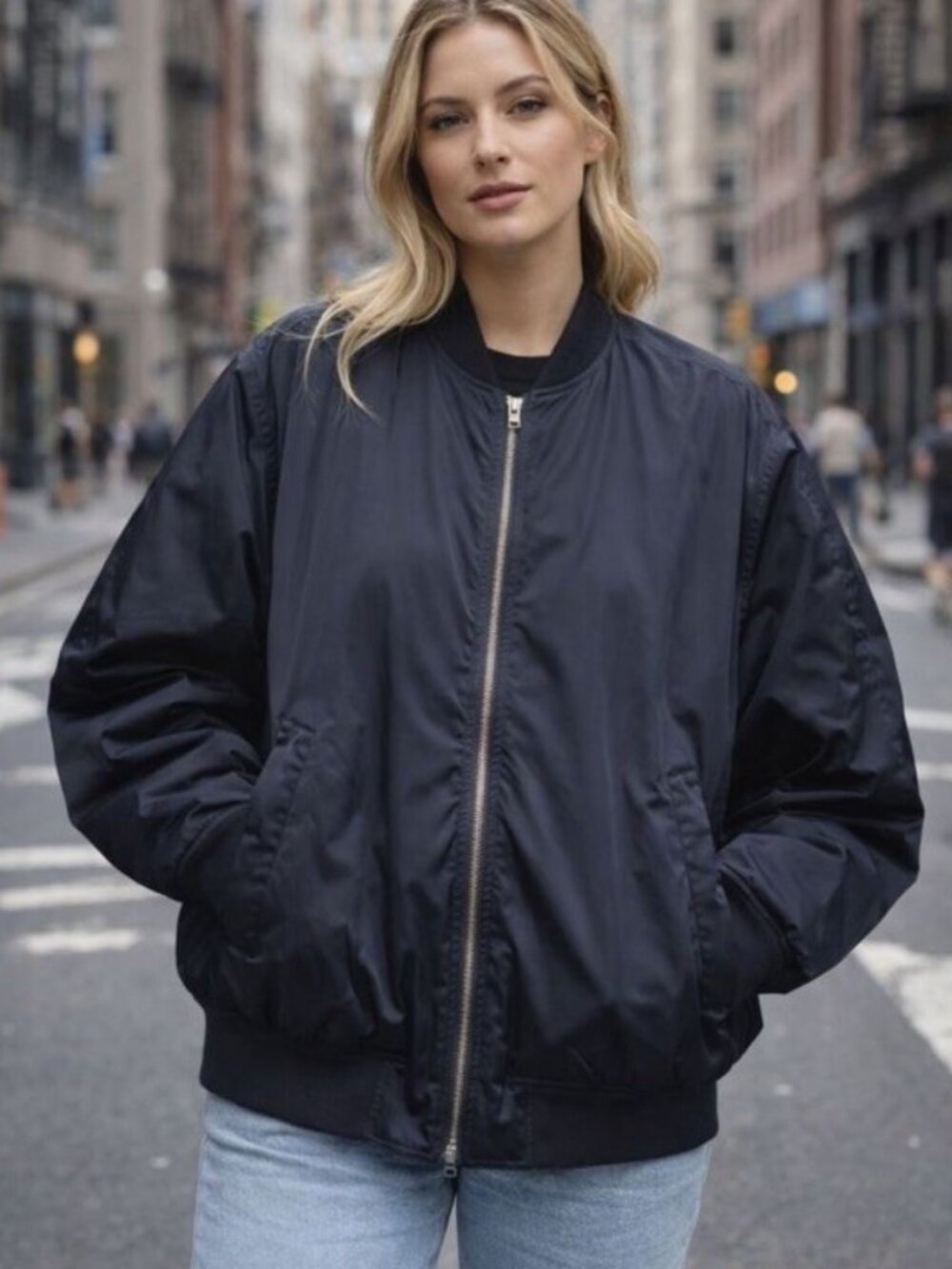 Athleta Bomber Jacket Large Navy Simone Biles